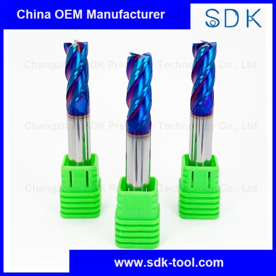 China Manufacture HRC65 Blue Nano Coating 4 Flute Carbide Square End Mill for Hardened Steel